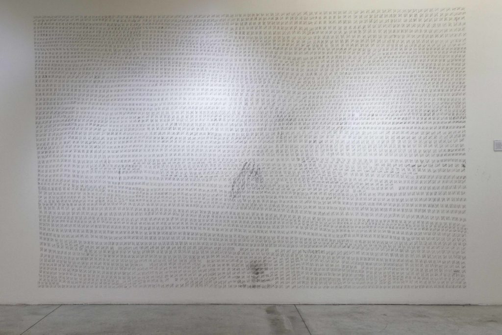 Isabel Ruiz. Matemática sustractiva II. Dibujo de 8,500 líneas, quinta parte de desaparecidos durante el Conflicto Armado Interno en Guatemala. 2019.
